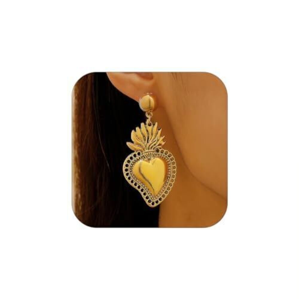 4396 Statement Heart Gold Drop Earrings For Fashion Hammered Textured
